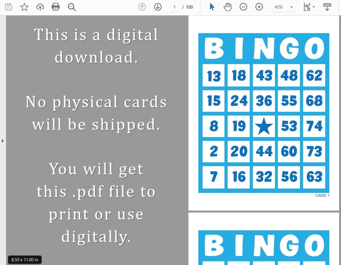 100-printable-bingo-cards-pdf-download-1-2-and-4-per-page-fun-party-game-blue-etsy for Free Printable Bingo Cards 1 100 100 Printable Bingo Cards Pdf Download, 1, 2, and 4 per Page, Fun Party Game, Blue - Etsy for Free Printable Bingo Cards 1 100