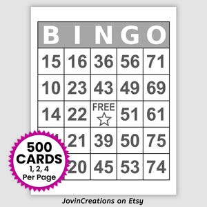 500 Bingo Cards Pdf Download, 1, 2, and 4 Per Page, Jumbo Large Print, Instant Printable Fun Party Game