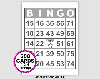 500 Bingo Cards Pdf Download, 1, 2, and 4 Per Page, Jumbo Large Print, Instant Printable Fun Party Game