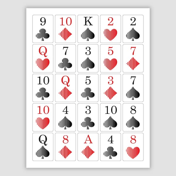 200 Large Print Poker Bingo Cards Set 1, Pdf Download, Instant Printable Fun Party Game