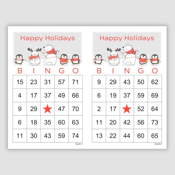 200 Bingo Cards Pdf Download, 1 and 2 Per Page, Instant Printable Fun Winter, Christmas, Happy Holidays Party Game