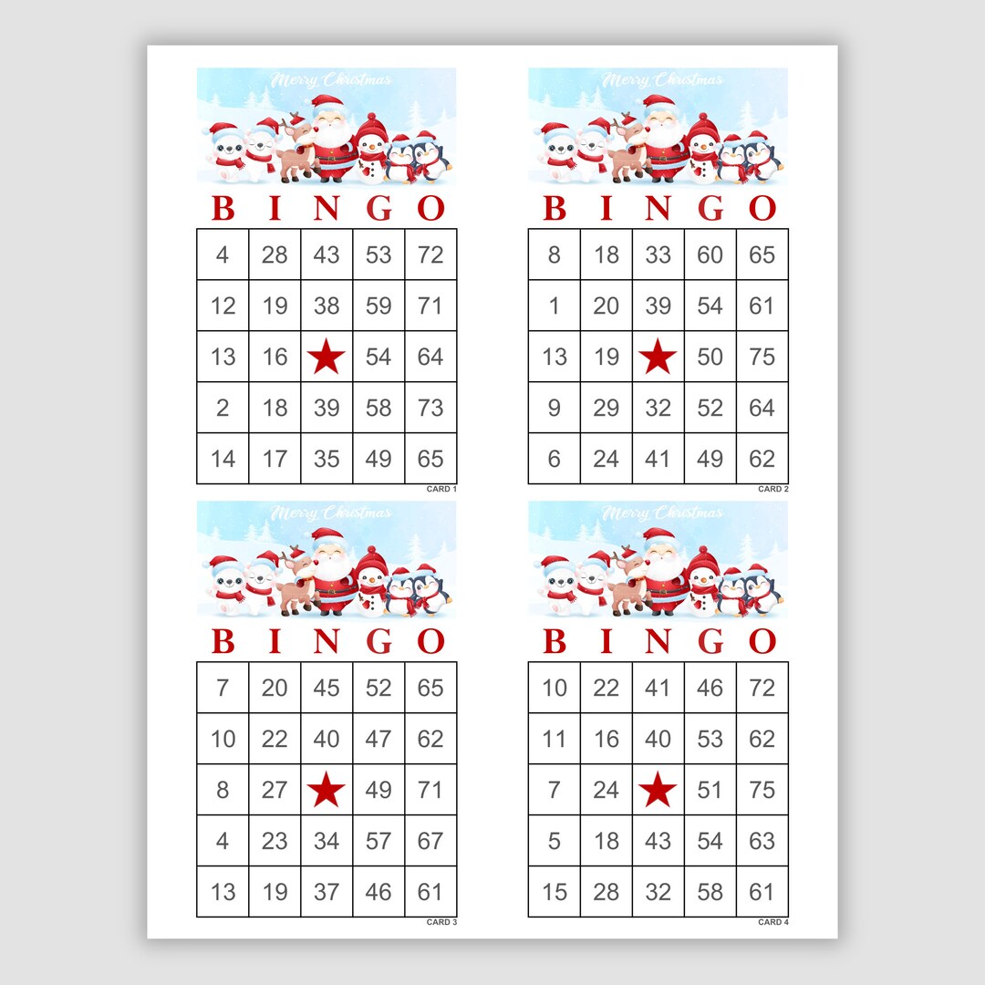 1000 Christmas Bingo Cards Pdf Download, 4 per Page, Instant Printable ...