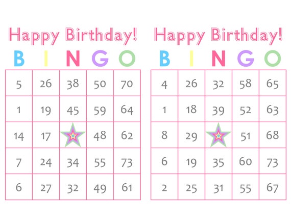 Birthday Bingo Cards 200 cards prints 2 per page immediate | Etsy