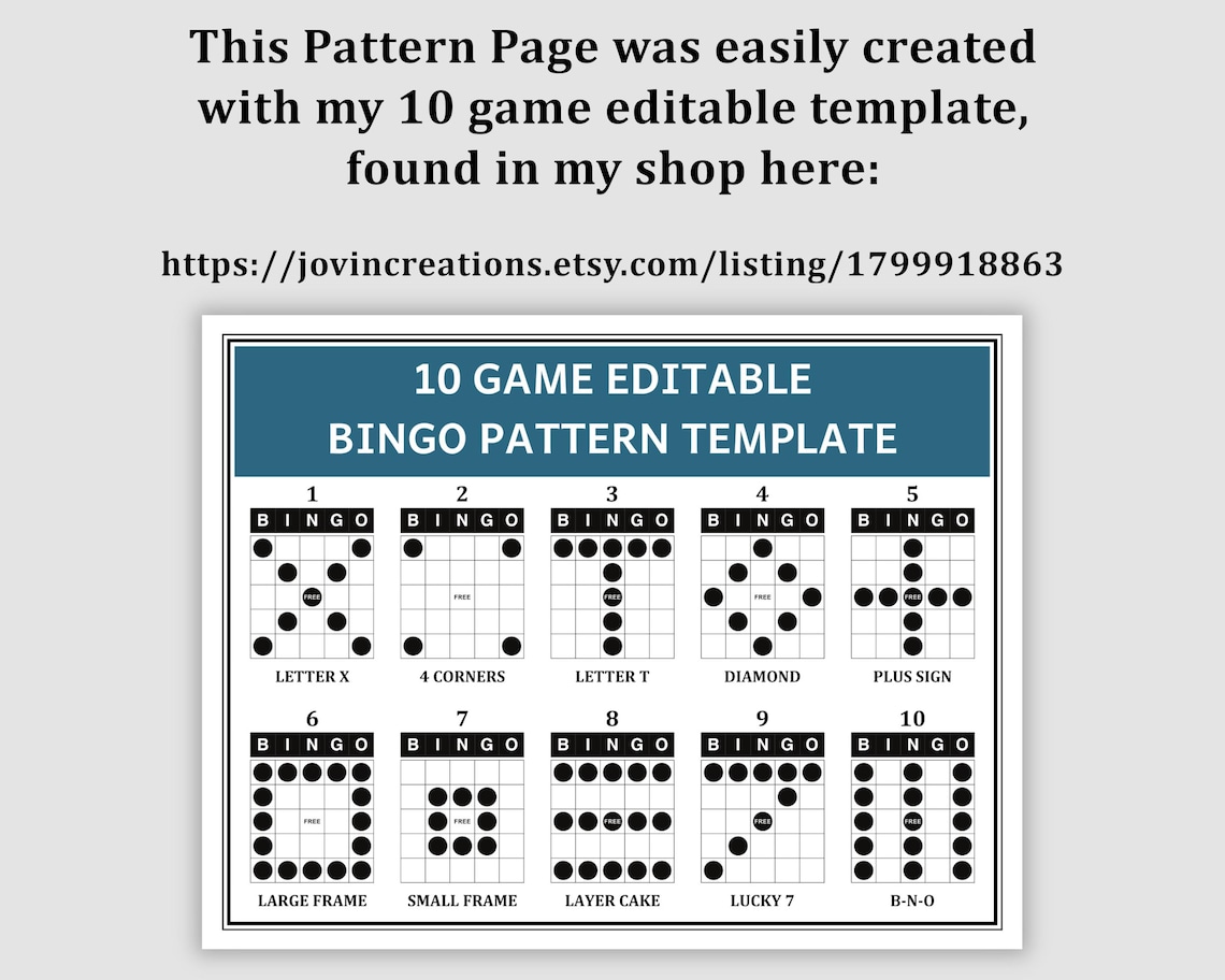 10 Game Bingo Patterns Program Flyer Bingo Patterns Printable Bingo ...