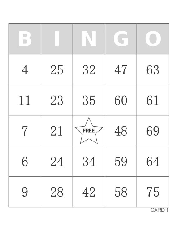 Bingo Cards 1000 Cards 1 per Page Instant Pdf Download | Etsy