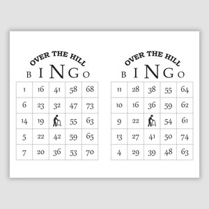 200 Over The Hill Birthday Bingo Cards Pdf Download, 2  Per Page, 75 call, Instant Printable Fun Party Game