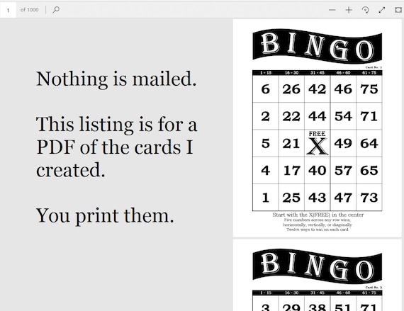 Details about   Original Bingo 1-75 numbers 101 cards PDF High Quality Files Game family friends 