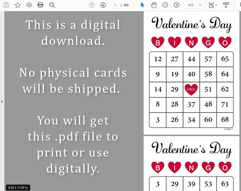 300 Valentine’s Day Bingo Cards Pdf Download, 1, 2, and 4 per Page ...