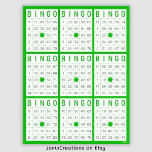 1800 St. Patrick's Day Bingo Cards, 9 Per Page Instant Printable Bingo Cards PDF Download St. Patrick's Day Party Game Green Clover