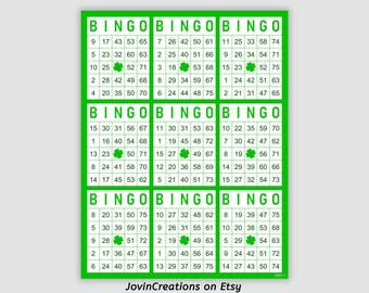 1800 St. Patrick's Day Bingo Cards, 9 Per Page Instant Printable Bingo Cards PDF Download St. Patrick's Day Party Game Green Clover