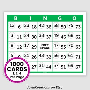 1000 Double Bingo Cards Pdf Download, 1, 2, and 4 Per Page, Instant Printable Fun Party Game, Double Action Bingo, Green