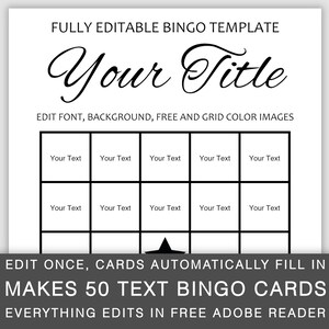 Editable Bingo Template Everything Edits Makes 50 Cards - Etsy