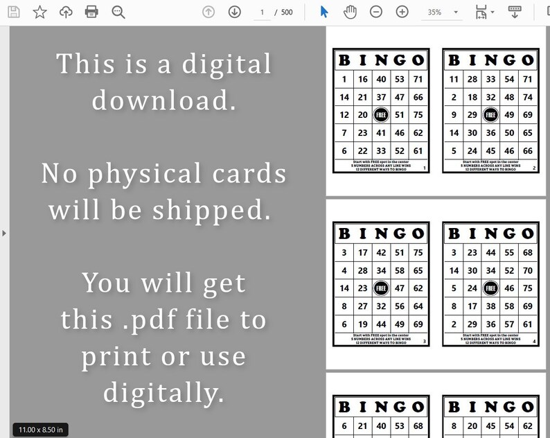 1000 Bingo Cards Pdf Download, 1, 2, and 4 per Page, Large Print, 75 ...