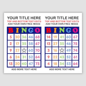 Editable 500 Card Bingo Template, Edit Text at Top and Bottom, Add Your Own Free Space Image, Make Your Own Custom 75 Call Bingo Cards