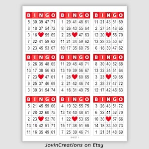 1800 Bingo Cards Valentines Day Bingo Cards 200 sheets of 9 games 9up bingo sheets red bingo cards 9 per page instant printable PDF download