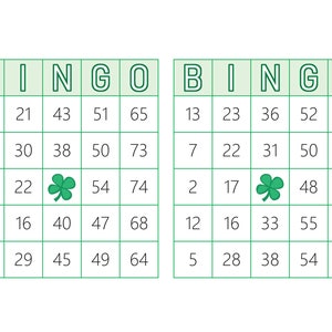 1000 St. Patrick&#39;s Day Bingo Cards, prints 2 per page, Instant pdf download, clover