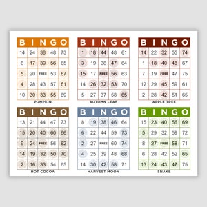 1200 Fall Bingo Cards Pdf Download, 1 and 6 Per Page, Instant Printable Fun Party Game, 6 Autumn Bingo Patterns Marked on Cards