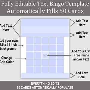 50 Card Editable Bingo Template, Text Bingo, Everything Edits, Auto-Fills Cards, 36 Calls, Make Human, Social, Learning, Music Bingo Games