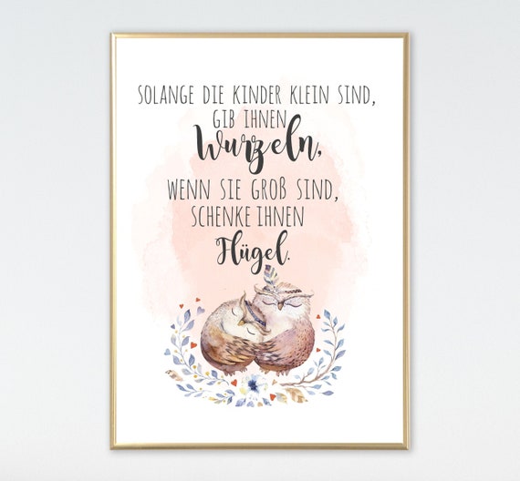 Poster Wurzeln Und Flügel Für Kinder Eulen Familie Taufe Baby Babyzimmer Kinderzimmerdekoration Taufgeschenk Liebe Kind