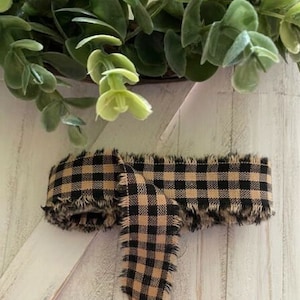4 Yard Homespun Black Plaid Fabric Strip Ribbon 1&quot; wide Primitive Farmhouse Christmas Decor