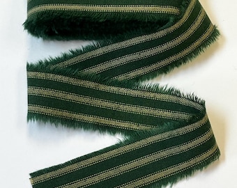 New item - 4 Yard Primitive Fabric ribbon Strip 1-1/4” green stripe candy cane stripes Homespun Christmas decor ribbon Farmhouse