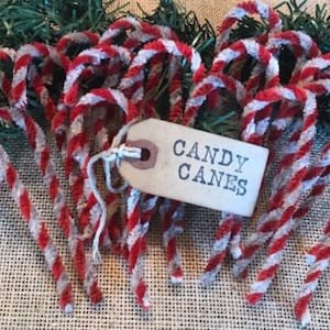 24 Primitive Coffee Stained Chenille Candy Canes Christmas Ornaments Farmhouse