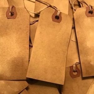 100 Medium Size #3 Primitive Coffee Stained Hang Tags Lot  3-3/4&quot; x 1-3/4&quot; antique store price farmhouse gift wedding crafts