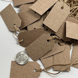 New Item 100 pieces small handmade in USA kraft cardstock hang tags price gift 1-1/2&quot; x 3/4&quot;