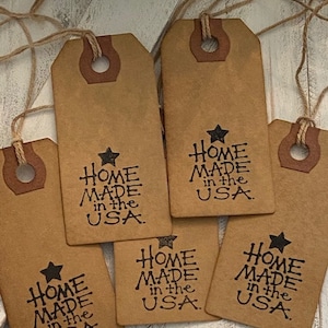 25 Small Black hand stamped Homemade in the USA Primitive Coffee Stained Price Hang Tags Handmade