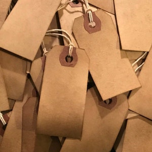 100 Small Primitive Coffee Stained Price Hang Tags lot - 2-3/4&quot; x 1-1/4&quot; farmhouse gift wedding rustic antique store vintage