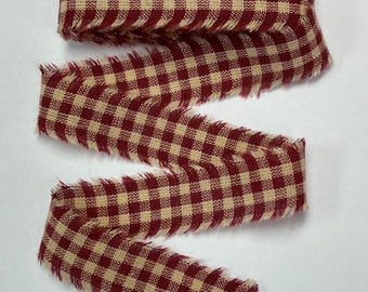 4 Yard Primitive Fabric ribbon Strip 3/4” wide Red and Tan check Homespun Christmas decor Farmhouse primitive Valentine’s Day