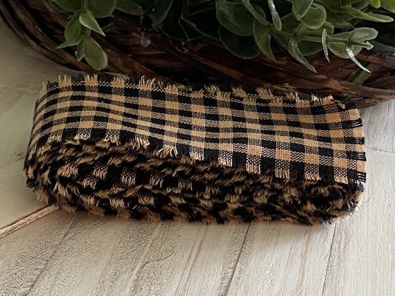 【新品未使用】House on the hill Black Stripe 80 4 Yard Homespun Black Plaid Fabric Strip Ribbon 1-1/2