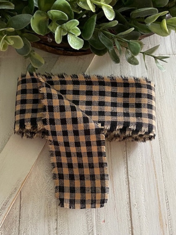 4 Yard Homespun Black Plaid Fabric Strip Ribbon 1-1/2
