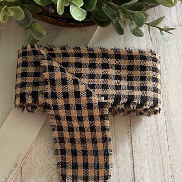 4 Yard Homespun Black Plaid Fabric Strip Ribbon 1-1/2" wide Primitive Farmhouse