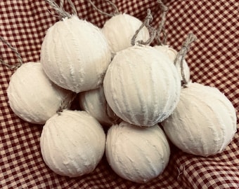 10 Primitive snow Snowball muslin Fabric Rag Balls Christmas Ornaments farmhouse decor bowl filler off white cream ivory neutral fabric
