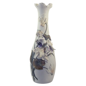 Antique Karl Ens KVE Large Vase w/ Floral Relief & Flute Playing Sprite 14 1/2&quot;