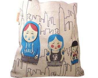 Vintage Parcel Canvas Tote Punk Rock Tatoo Russian Doll Matryoshka