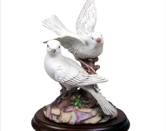 Vintage Love Birds Dove Figurine Carraro Pietro Italy Signed 'Carpie' 11 1/2"x8"