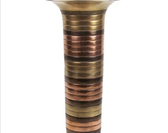 Vintage Mid Century Cylinder Vase Rosenthal Netter Mixed Tri-Color Metal 11 3/4"