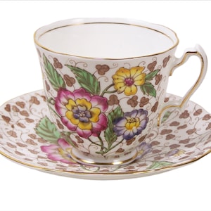 Vintage Adderley Bone China Tea Cup Hand Painted Flowers on Transfer 1950-1972