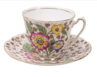 Vintage Adderley Bone China Tea Cup Hand Painted Flowers on Transfer 1950-1972