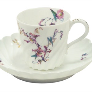 Haviland Demitasse Cup & Saucer Pink Floral Twisted Cup Scalloped Saucer 1887-89