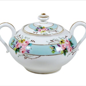 Vintage J P Limoges Biscuit Cracker Jar Hand Painted Pink Roses Double Handle