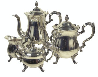 Vintage 4 Pce Leonard Silver Mfg Co Silverplate Footed Tea Set w/ Coffee Pot