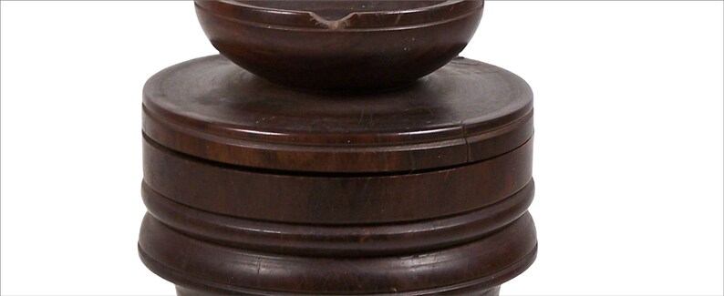 Vintage Wooden Tobacco Jar Turned Wood w/ Pipe Rest Ashtray Fitted Lid image 3