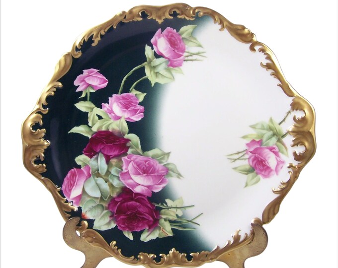 Antique T & V Limoges Charger Plate Platter Hand Painted Roses Artist