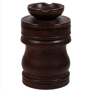 Vintage Wooden Tobacco Jar Turned Wood w/ Pipe Rest Ashtray Fitted Lid image 1