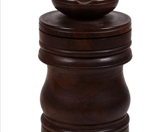 Vintage Legno Tabacco Jar Turned Wood w / Pipe Rest Ashtray Coperchio montato