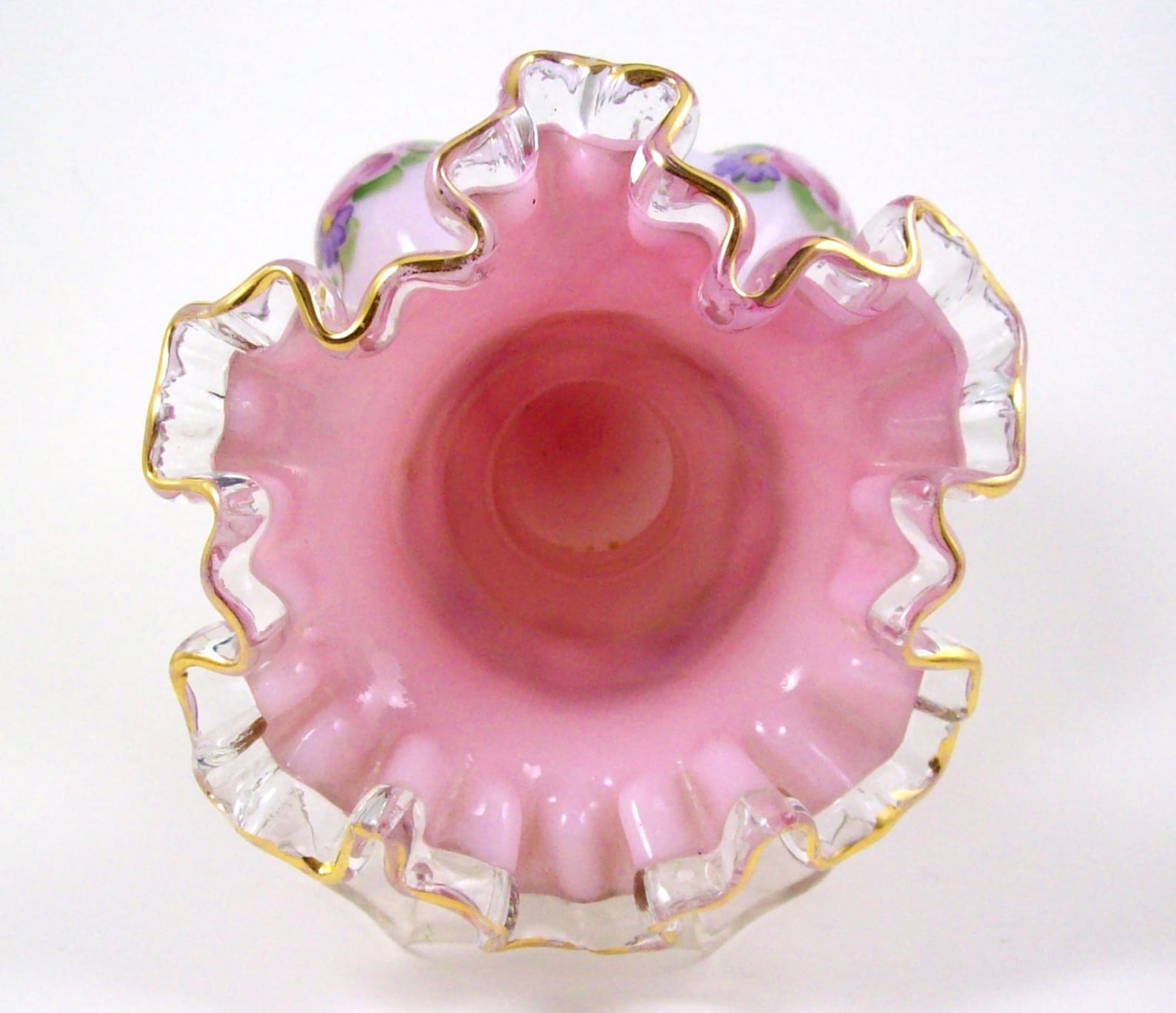 Vintage Hand Painted Fenton Vase 8 Pink Cased Glass Etsy