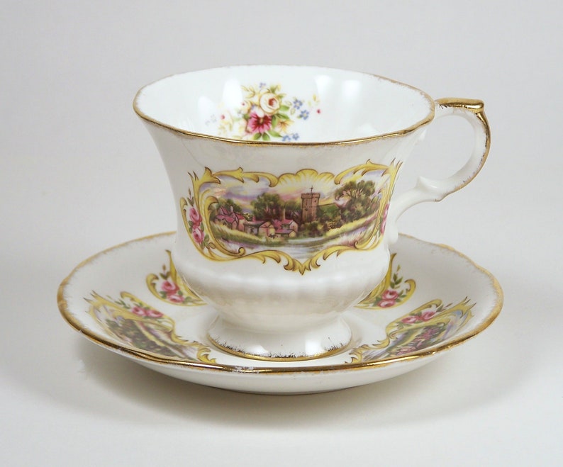 Vintage Royal Halsey Tea Cup Pink /& Yellow Floral White Iridescent Luster 6 oz